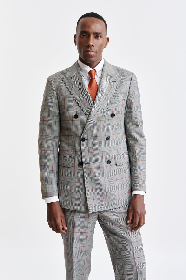 Grey Orange Check 100% Wool Super 100's Soho Jacket Riviera Trend - 7