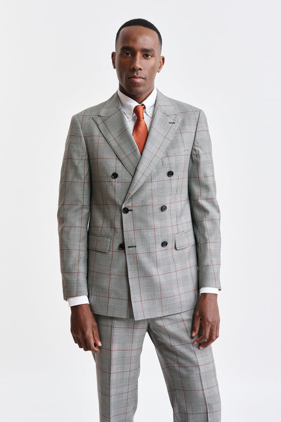 Grey Orange Check 100% Wool Super 100's Soho Jacket Riviera Trend - 7
