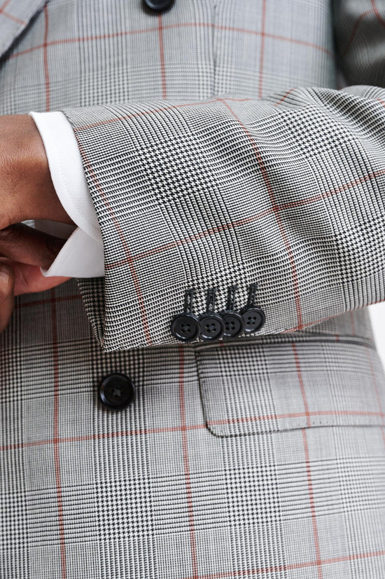 Grey Orange Check 100% Wool Super 100's Soho Jacket Riviera Trend - 4