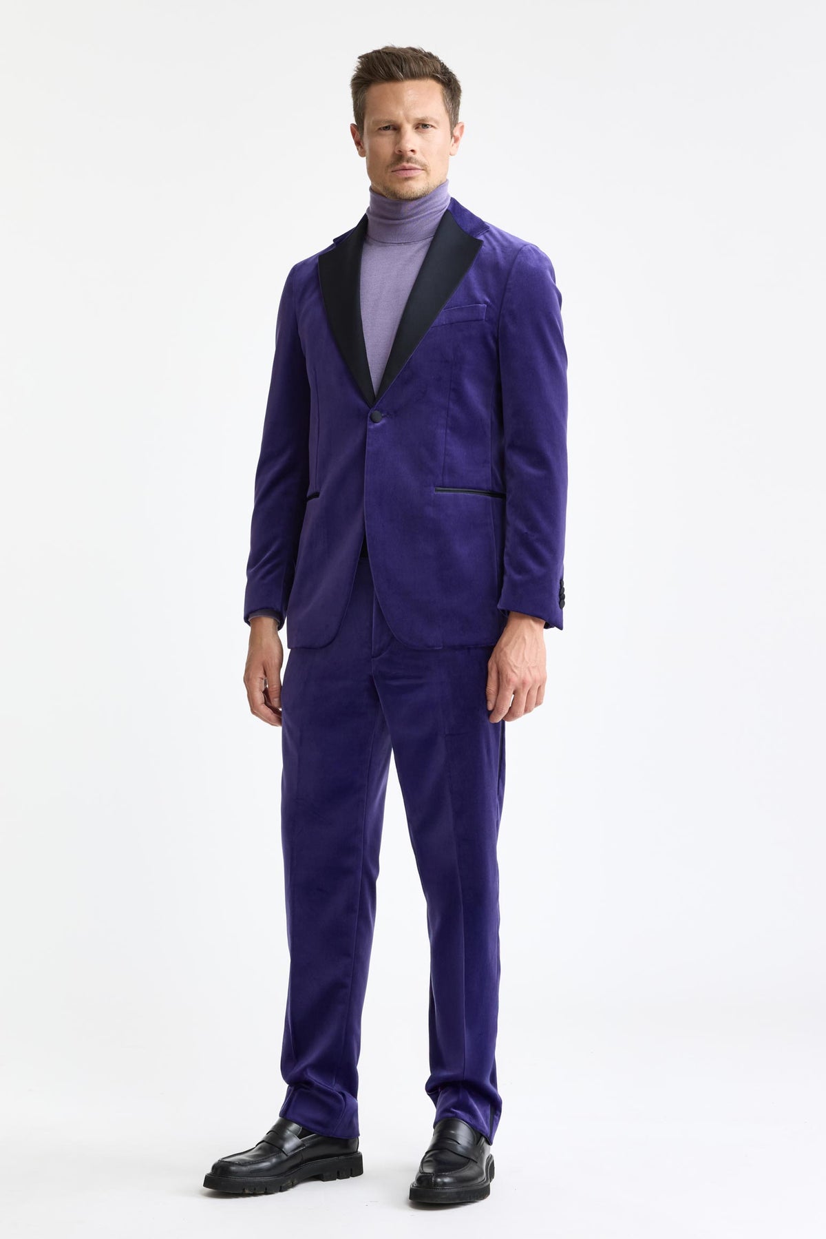 Dark Purple 100% Cotton Kenton Suit Fine Velvet