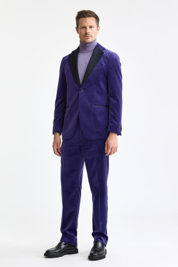 Dark Purple 100% Cotton Kenton Suit Fine Velvet