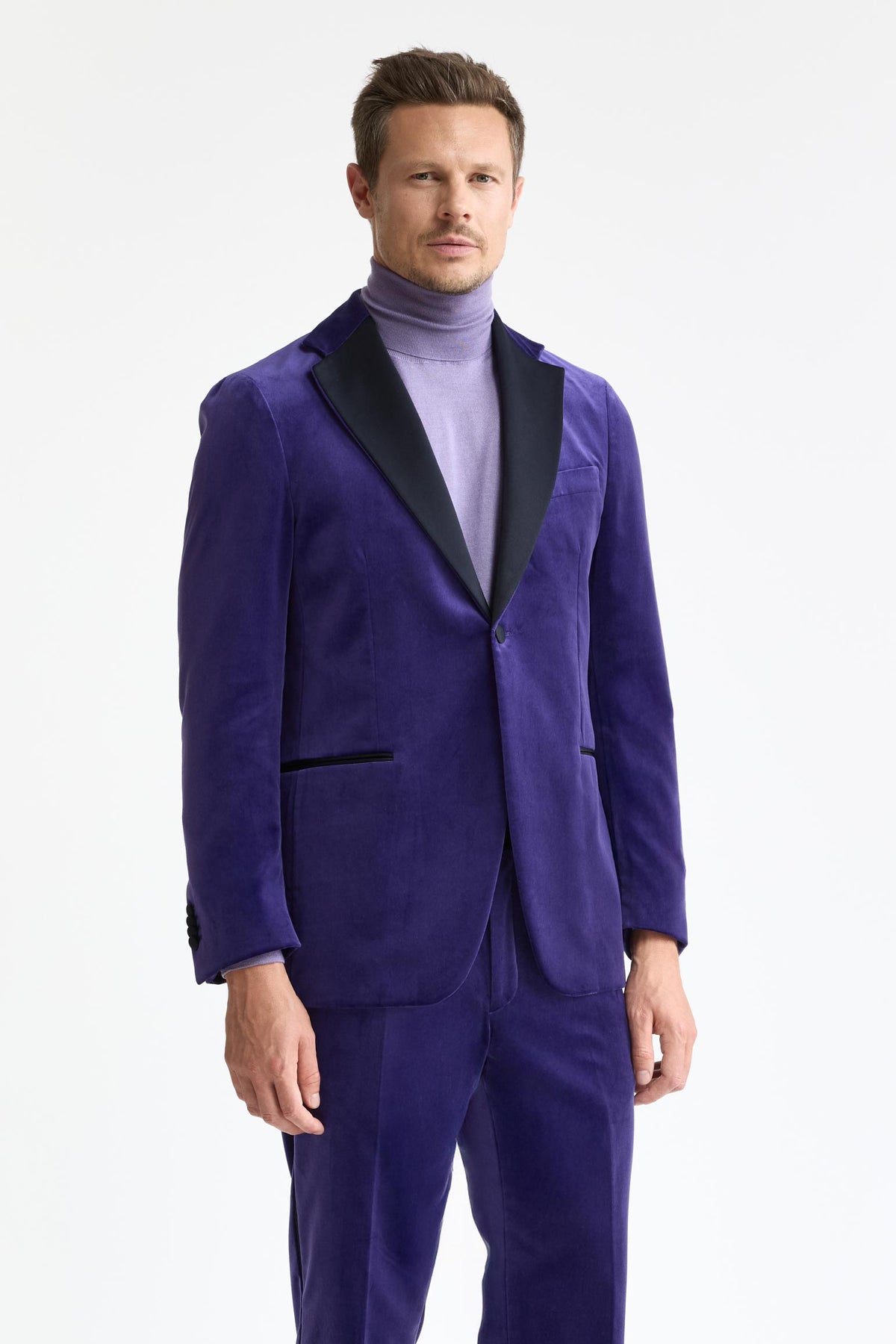 Dark Purple 100% Cotton Kenton Suit Fine Velvet