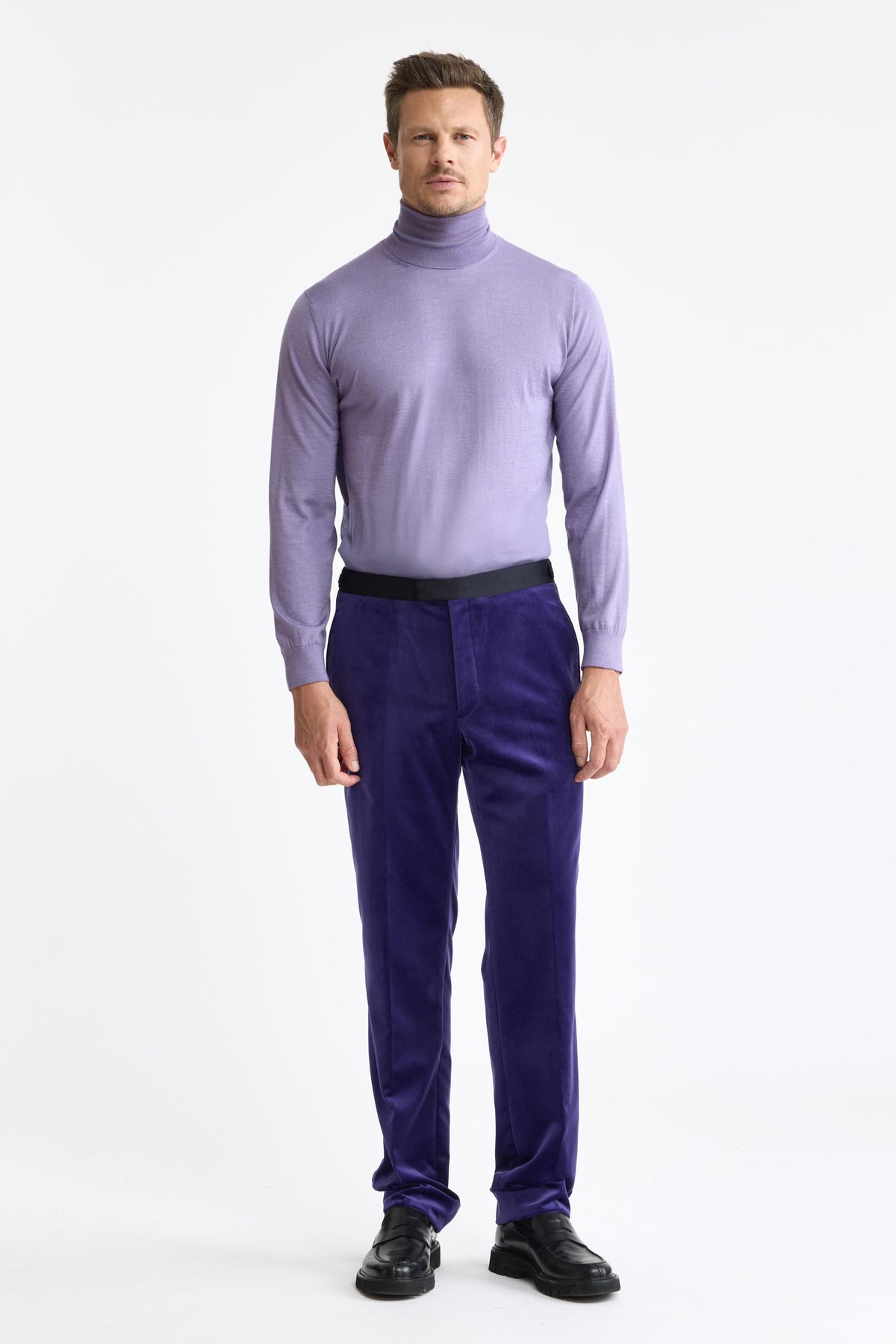 Dark Purple 100% Cotton Kenton Suit Fine Velvet