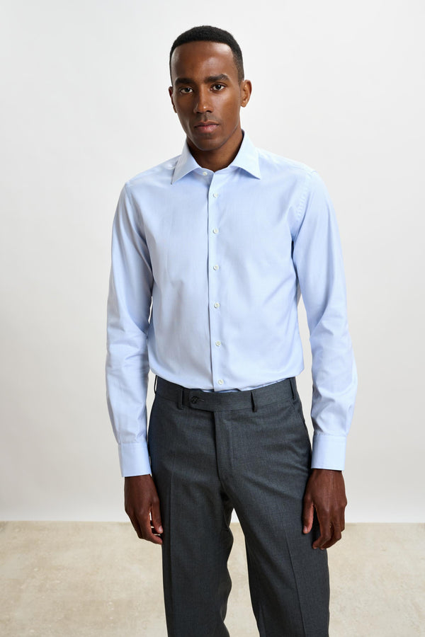 Camisa Formal Piqué Micro Cuadros Celeste