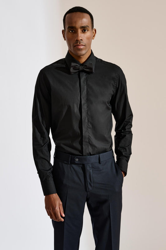 Formales Hemd aus Popeline-Stretch in Schwarz