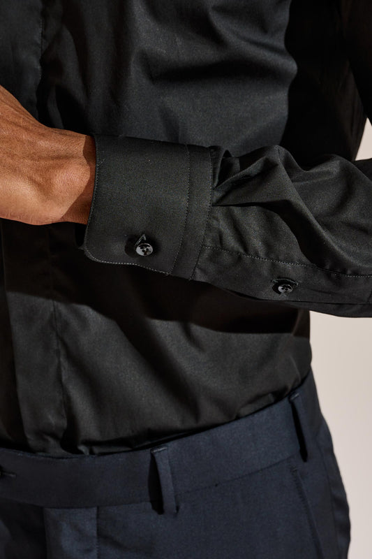 Formal Shirt Poplin Stretch Black - View 3