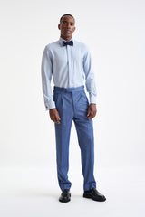 Medium Blue Melange Cotton & Cashmere Twill Formal Shirt - View Two