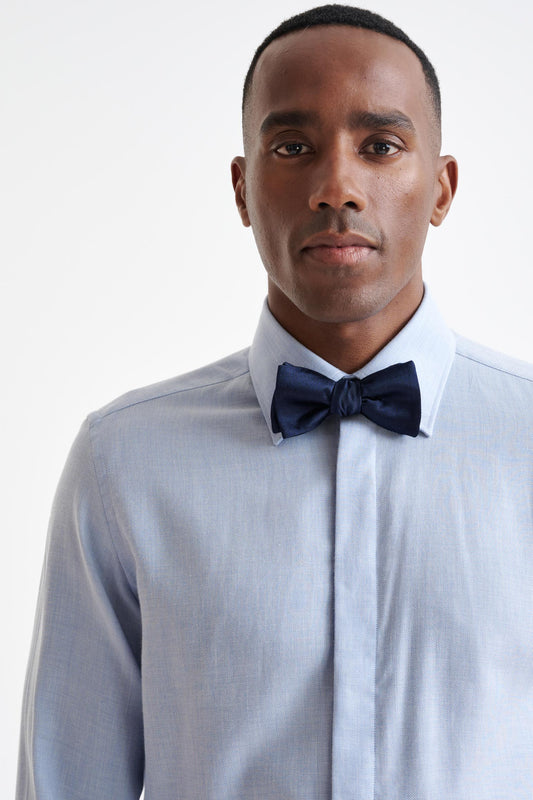 Medium Blue Melange Cotton & Cashmere Twill Formal Shirt - View Three