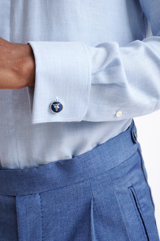 Medium Blue Melange Cotton & Cashmere Twill Formal Shirt - View Four