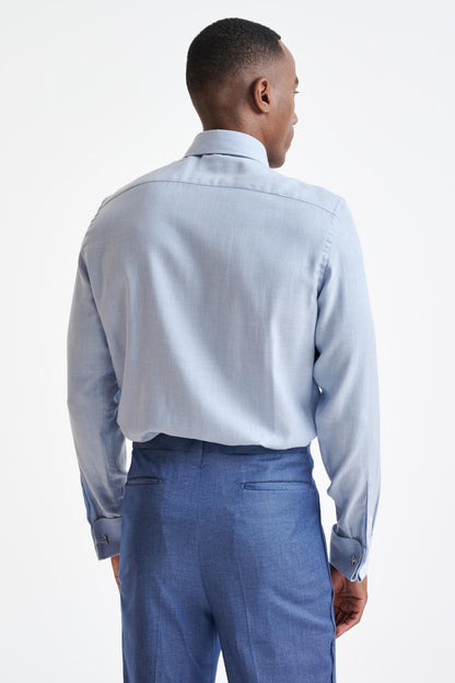 Medium Blue Melange Cotton & Cashmere Twill Formal Shirt - View Five