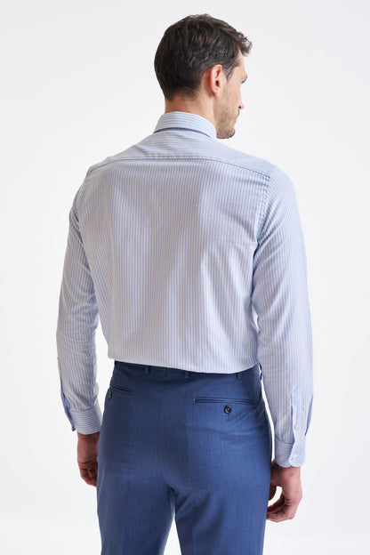 Stripped Blue & White 100% Cotton Oxford Formal Shirt - View Five