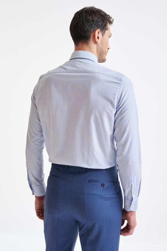Stripped Blue & White 100% Cotton Oxford Formal Shirt - View Five