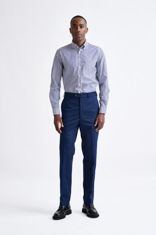 Stripped Dark Blue 100% Cotton Poplin Formal Shirt - View Two