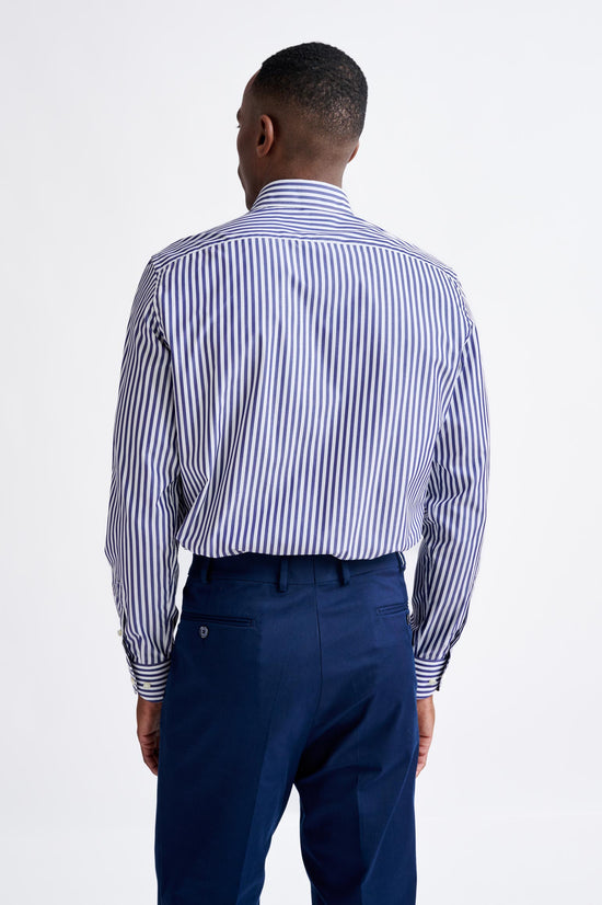 Stripped Dark Blue 100% Cotton Poplin Formal Shirt - View Five