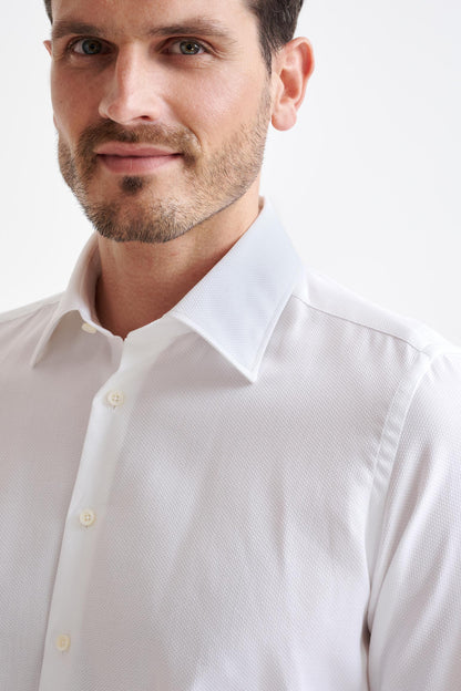 Offwhite 100% Cotton Piquet Formal Shirt - View Three