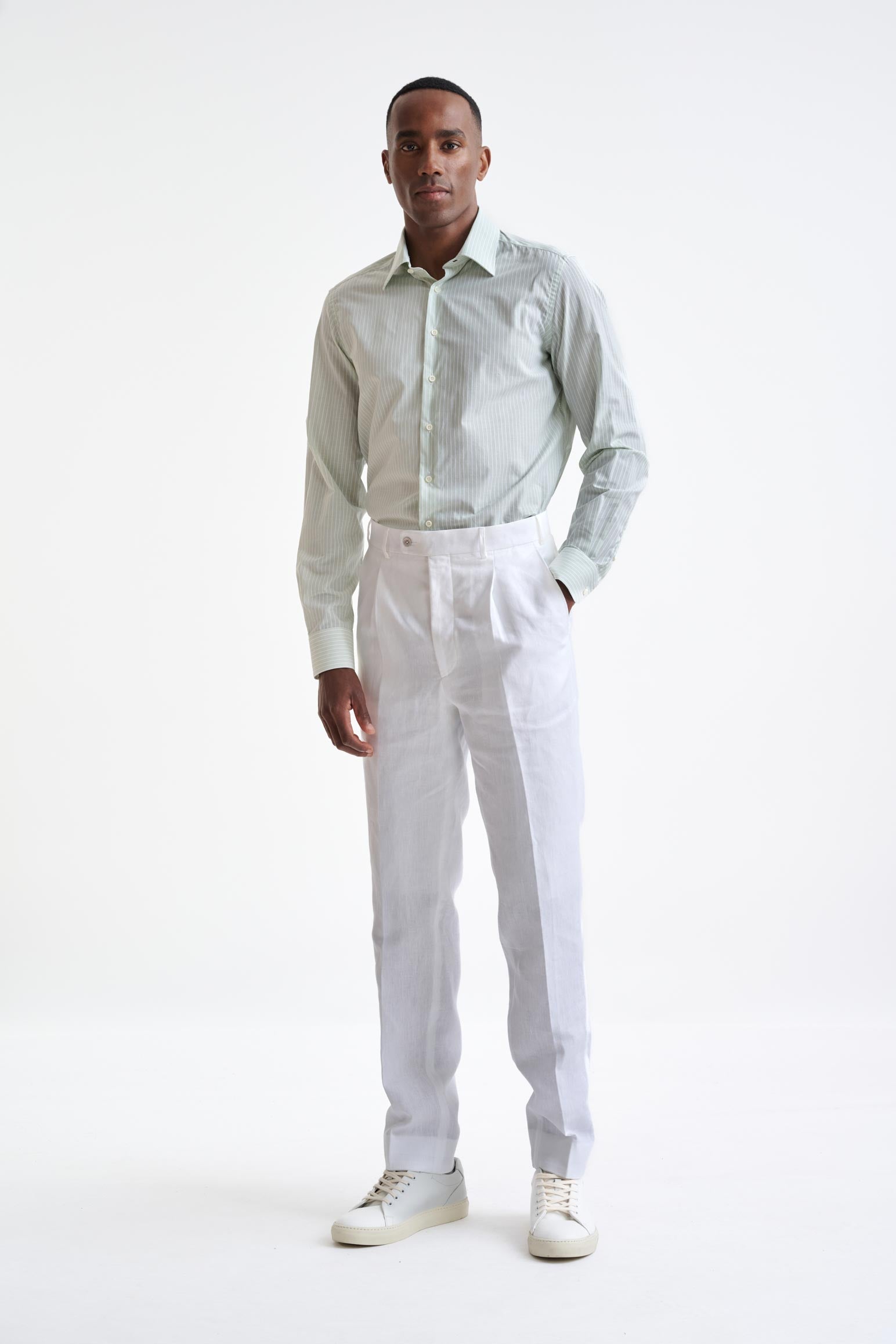 Striped White & Green 100% Cotton Oxford Formal Shirt