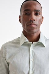 Stripped White & Green 100% Cotton Oxford Formal Shirt - View Three