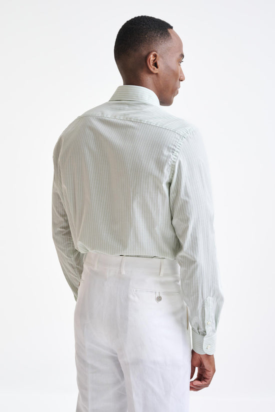 Stripped White & Green 100% Cotton Oxford Formal Shirt - View Five