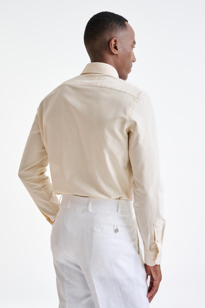 Stripped White & Yellow 100% Cotton Fine Twill Formal Shirt - View Five