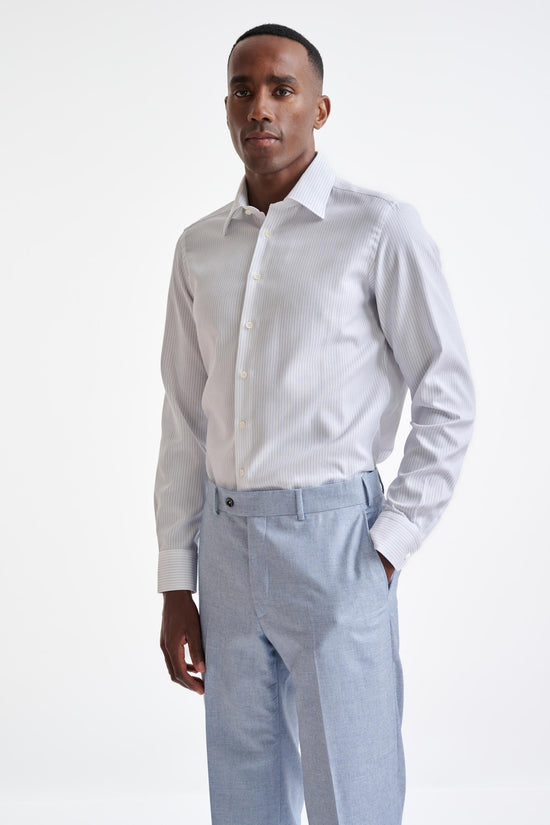 Striped White Cotton Natural Stretch Honeycomb Formal Shirt - Image 1