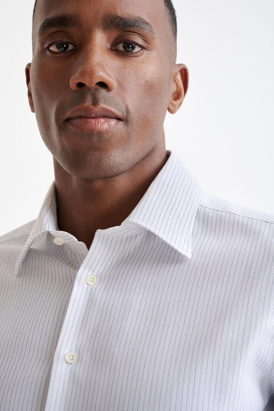 Striped White Cotton Natural Stretch Honeycomb Formal Shirt - Image 3