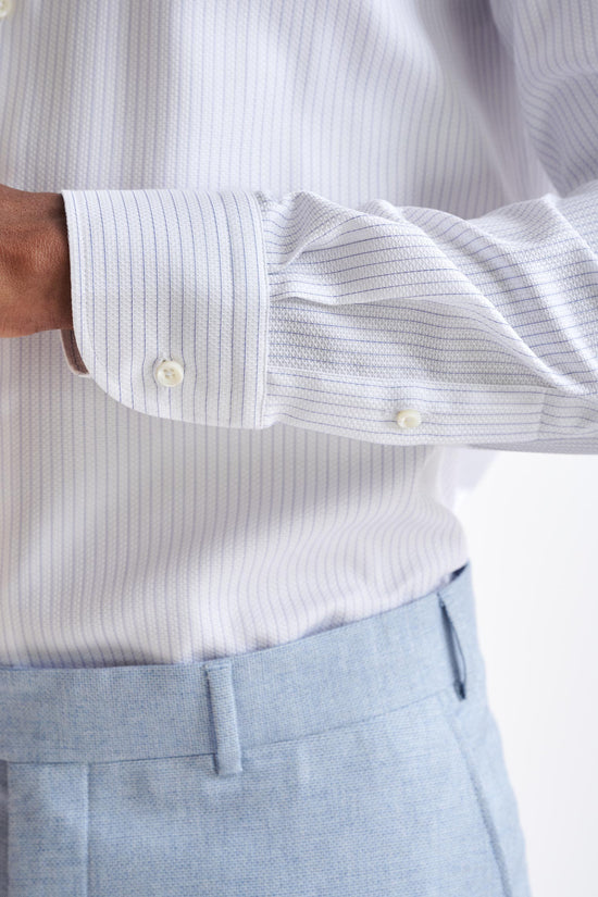 Striped White Cotton Natural Stretch Honeycomb Formal Shirt - Image 4