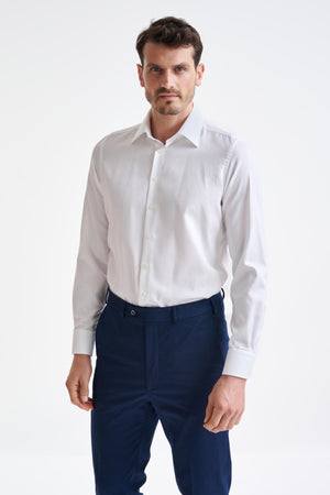 Plain White Cotton Natural Stretch Honeycomb Formal Shirt - View One