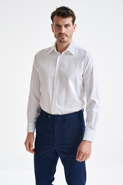 Plain White Cotton Natural Stretch Honeycomb Formal Shirt - View One