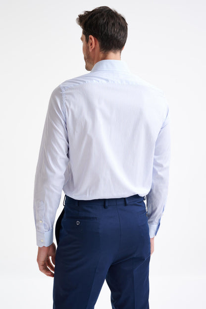 Stripped White & Blue 100% Cotton Poplin Formal Shirt - View Five