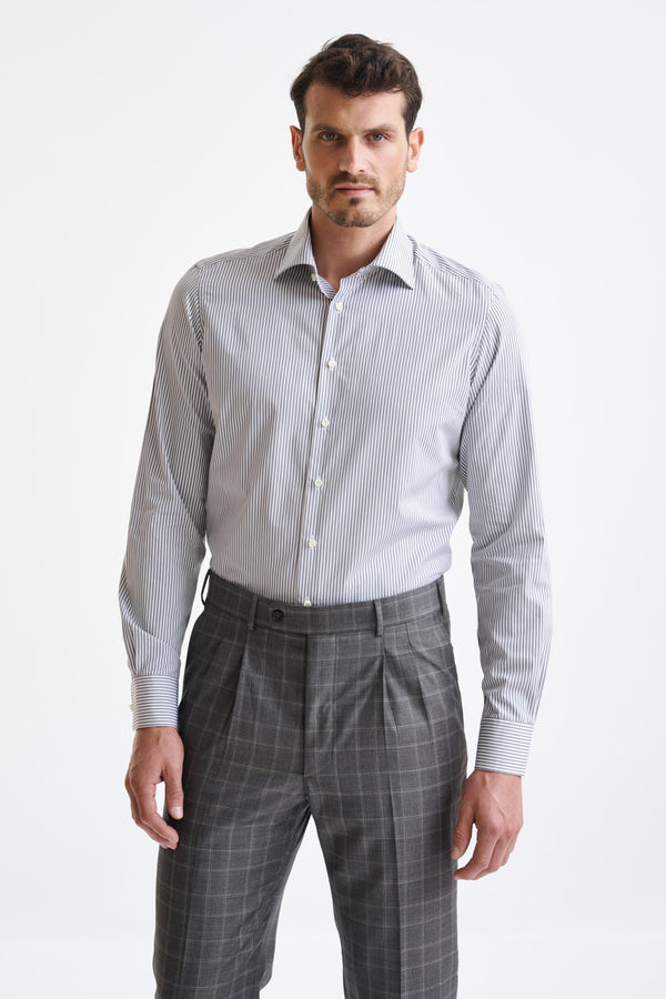 Chemise Formelle En Popeline 100% Coton Gris Rayé