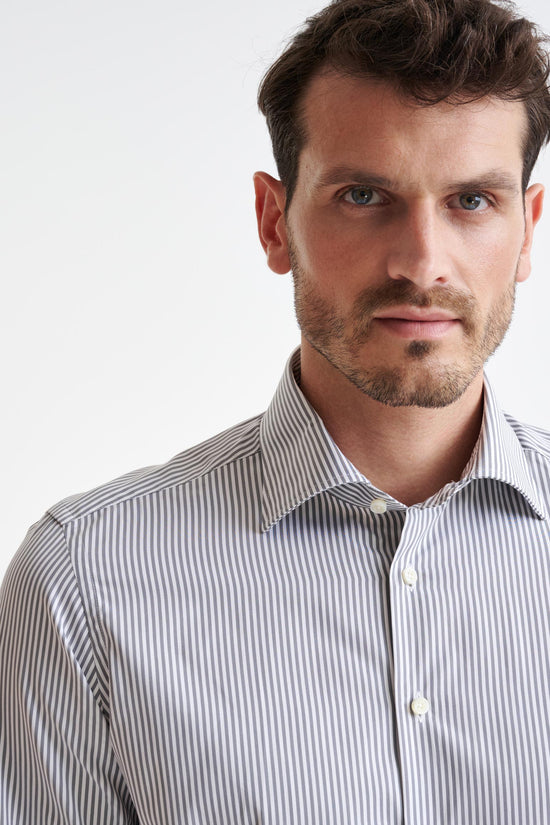 Striped Grey 100% Cotton Poplin Formal Shirt - Image 2