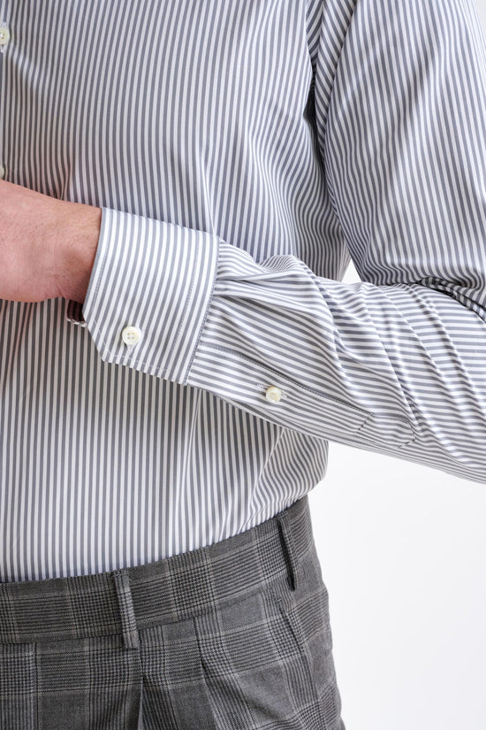 Striped Grey 100% Cotton Poplin Formal Shirt - Image 3