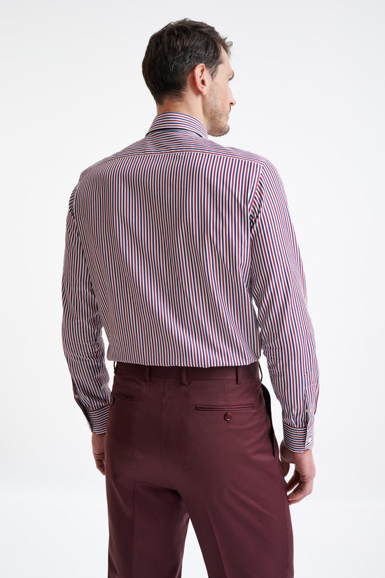 Stripped Blue Bordo 100% Cotton Poplin Formal Shirt - View Five