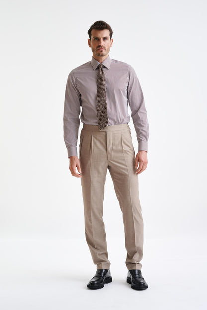 Stripped Brown 100% Cotton Poplin Formal Shirt - View Two