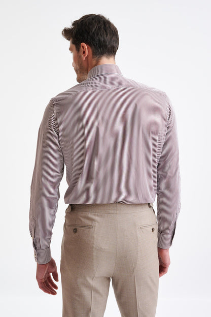 Stripped Brown 100% Cotton Poplin Formal Shirt - View Five