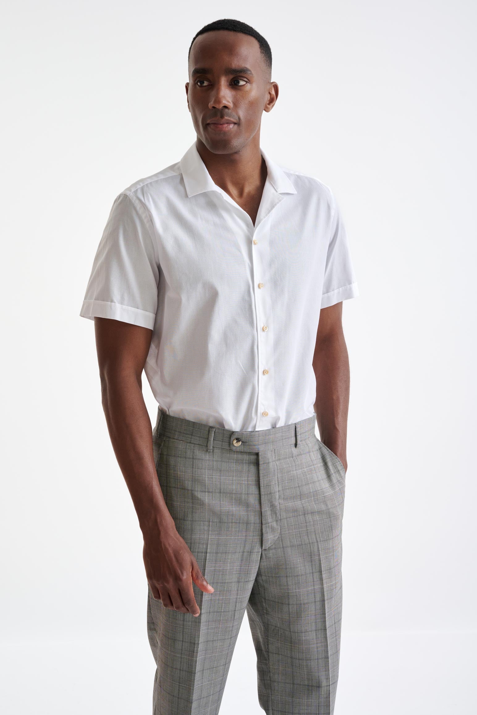 Scabal Plain White 100% Cotton Structured Short Sleeve Shirt 45 EU | 35 UK