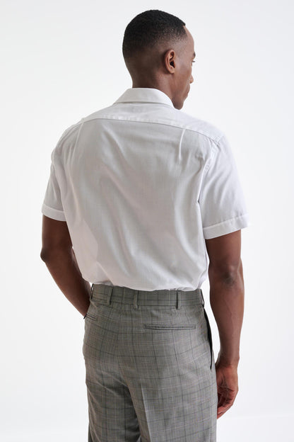 Plain White 100% Cotton Structured Short Sleeve Shirt - View Four