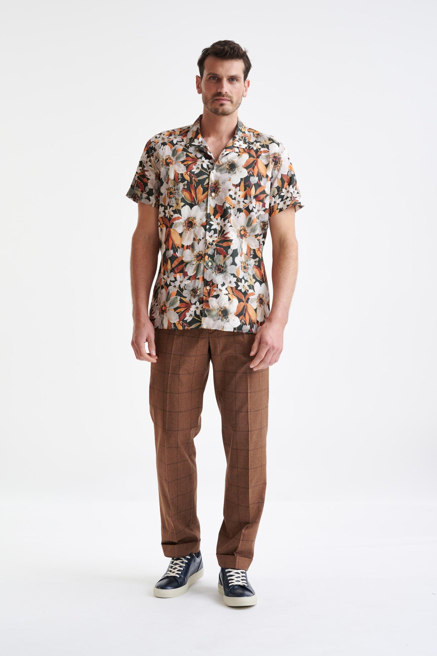 Brown Cotton & Silk Jacquard Casual Shirt