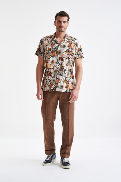 Brown Cotton & Silk Jacquard Casual Shirt - View Two