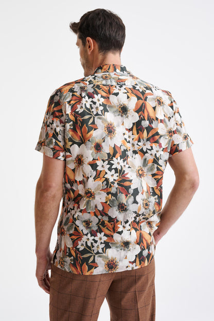 Brown Cotton & Silk Jacquard Casual Shirt - View Four