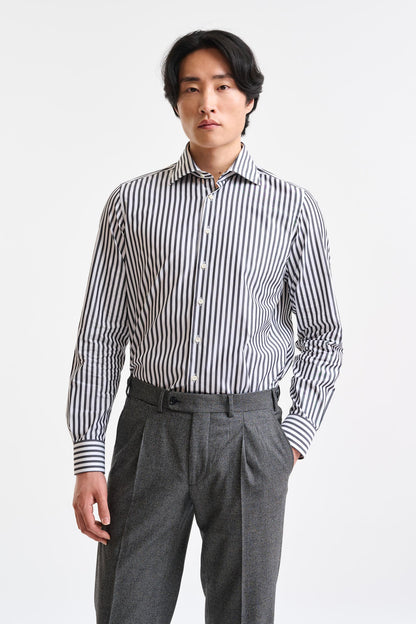 White & Dark Blue Stripped 100% Cotton Popeline Formal Shirt - Image 1