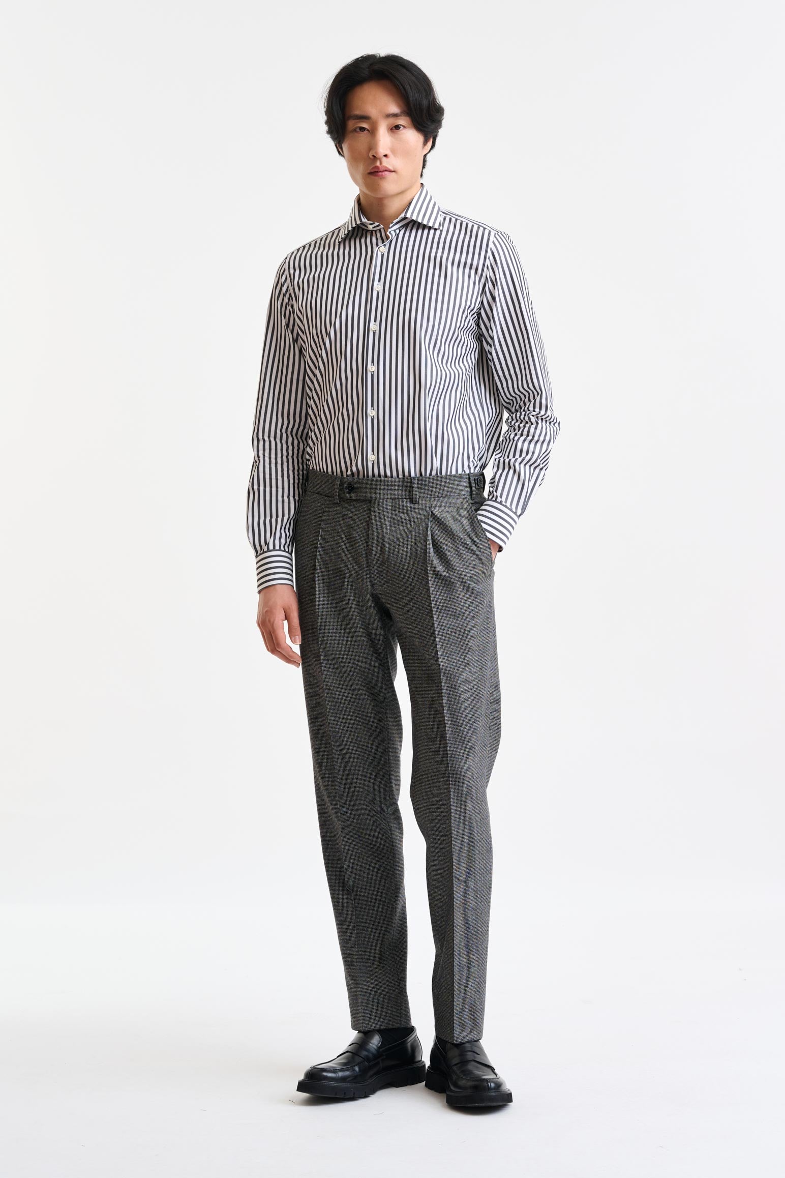 White & Dark Blue Stripped 100% Cotton Popeline Formal Shirt - Image 3