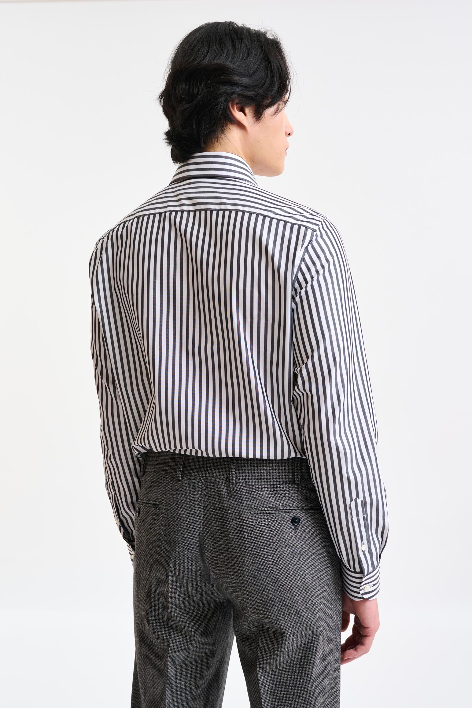 White & Dark Blue Stripped 100% Cotton Popeline Formal Shirt - Image 4