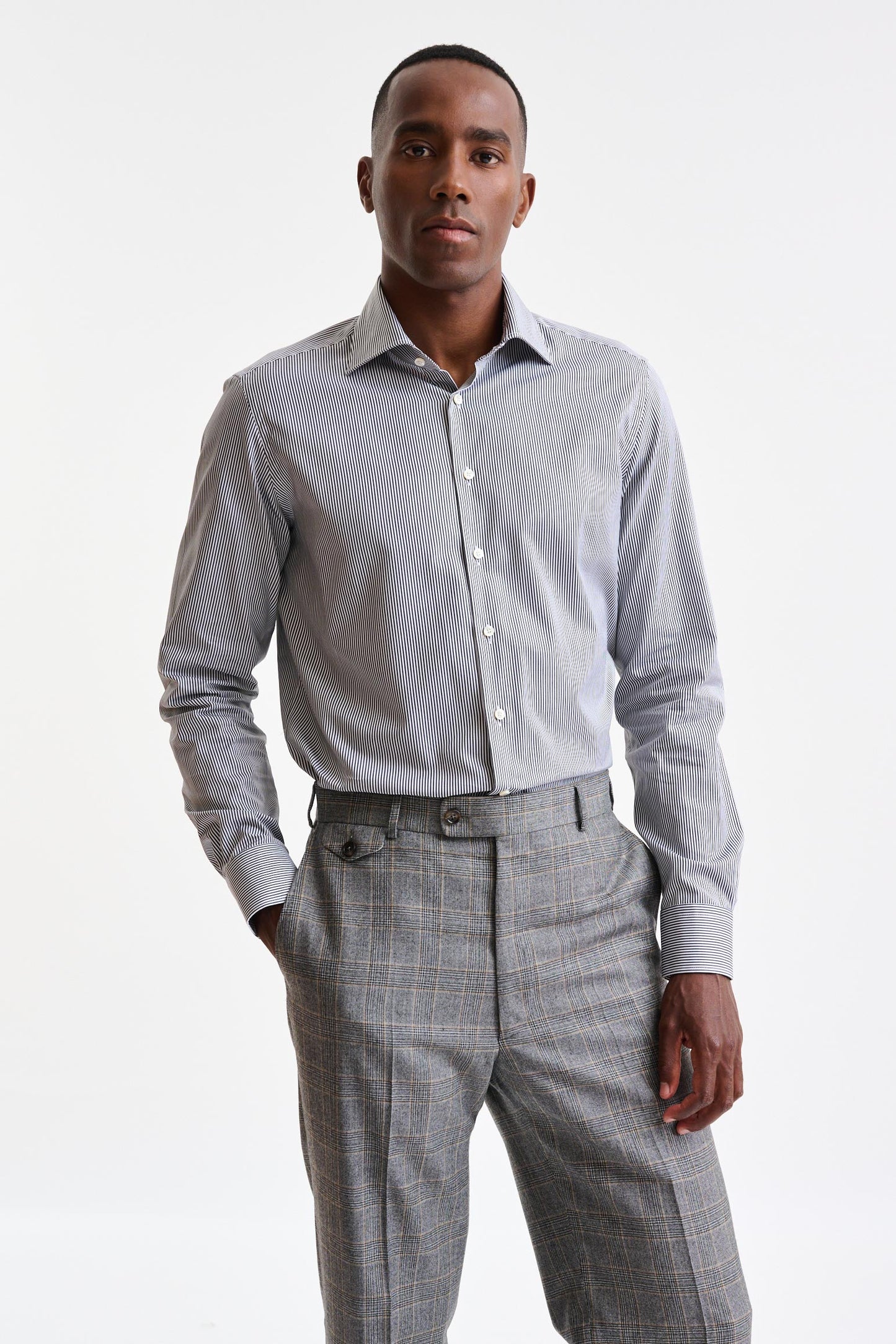 Black & White Stripped 100% Cotton Twill Formal Shirt - Image 1