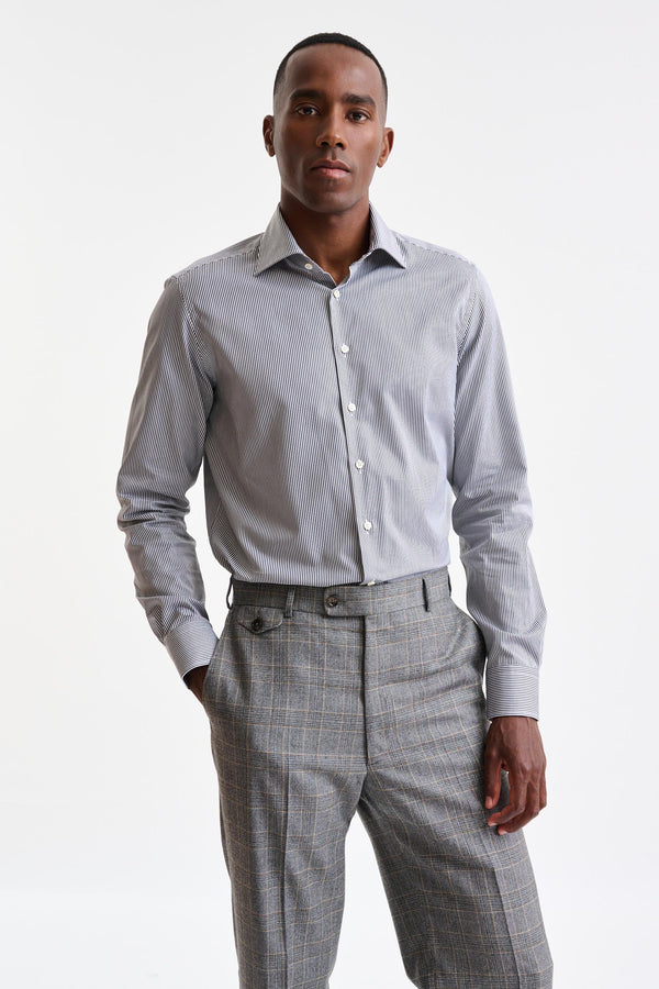 Camisa Formal De Sarga 100% Algodón A Rayas Blancas Y Negras