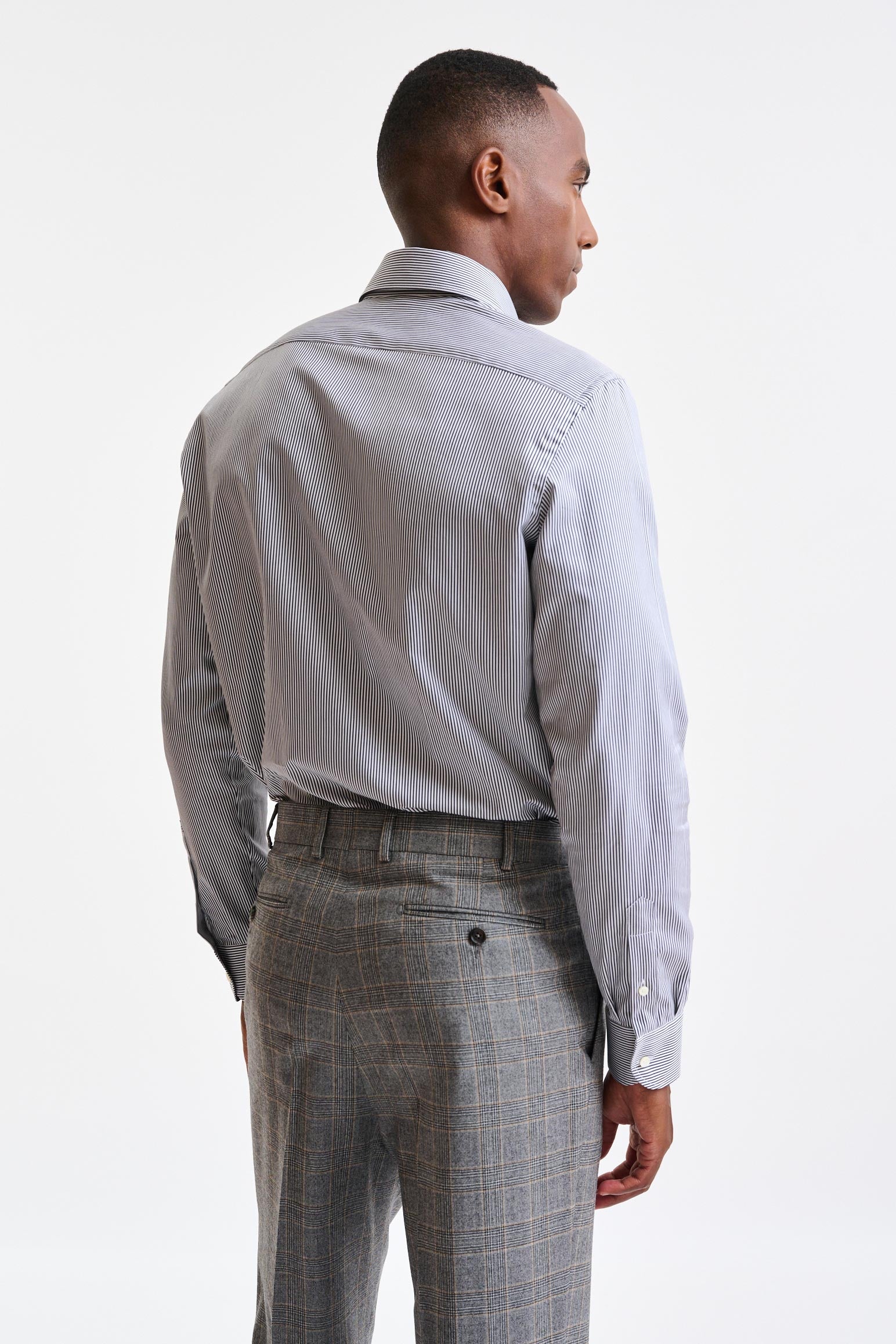 Black & White Stripped 100% Cotton Twill Formal Shirt - Image 4