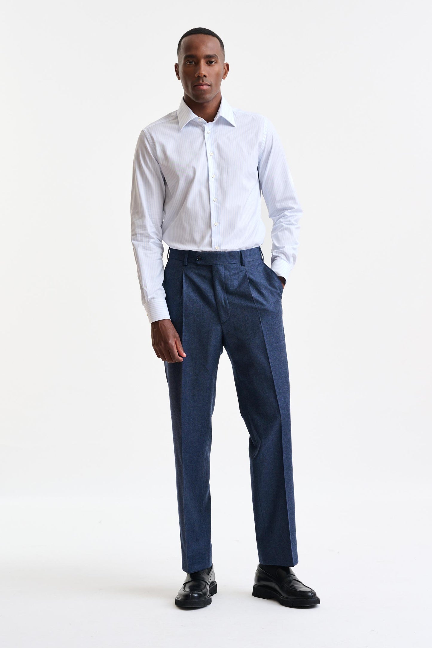 White & Light Blue Stripped 100% Cotton Twill Formal Shirt - Image 2