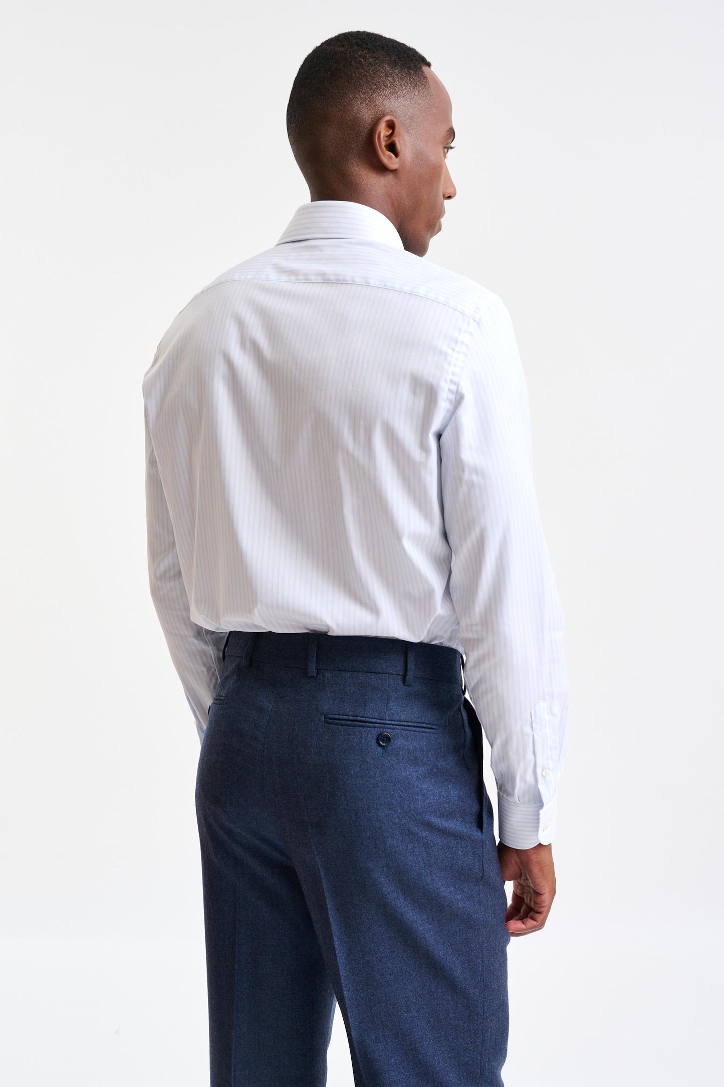 White & Light Blue Stripped 100% Cotton Twill Formal Shirt - Image 4