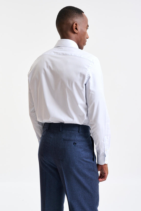White & Light Blue Stripped 100% Cotton Twill Formal Shirt - Image 4