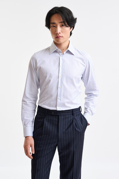 White-Blue Stripped 100% Cotton Twill Formal Shirt - Image 1